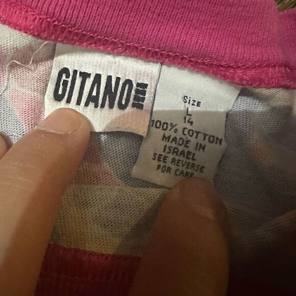 Vintage Gitano Girls Floral Ringer Shirt Pink Girls Size L 14 Cotton Retro 90s - Picture 6 of 11